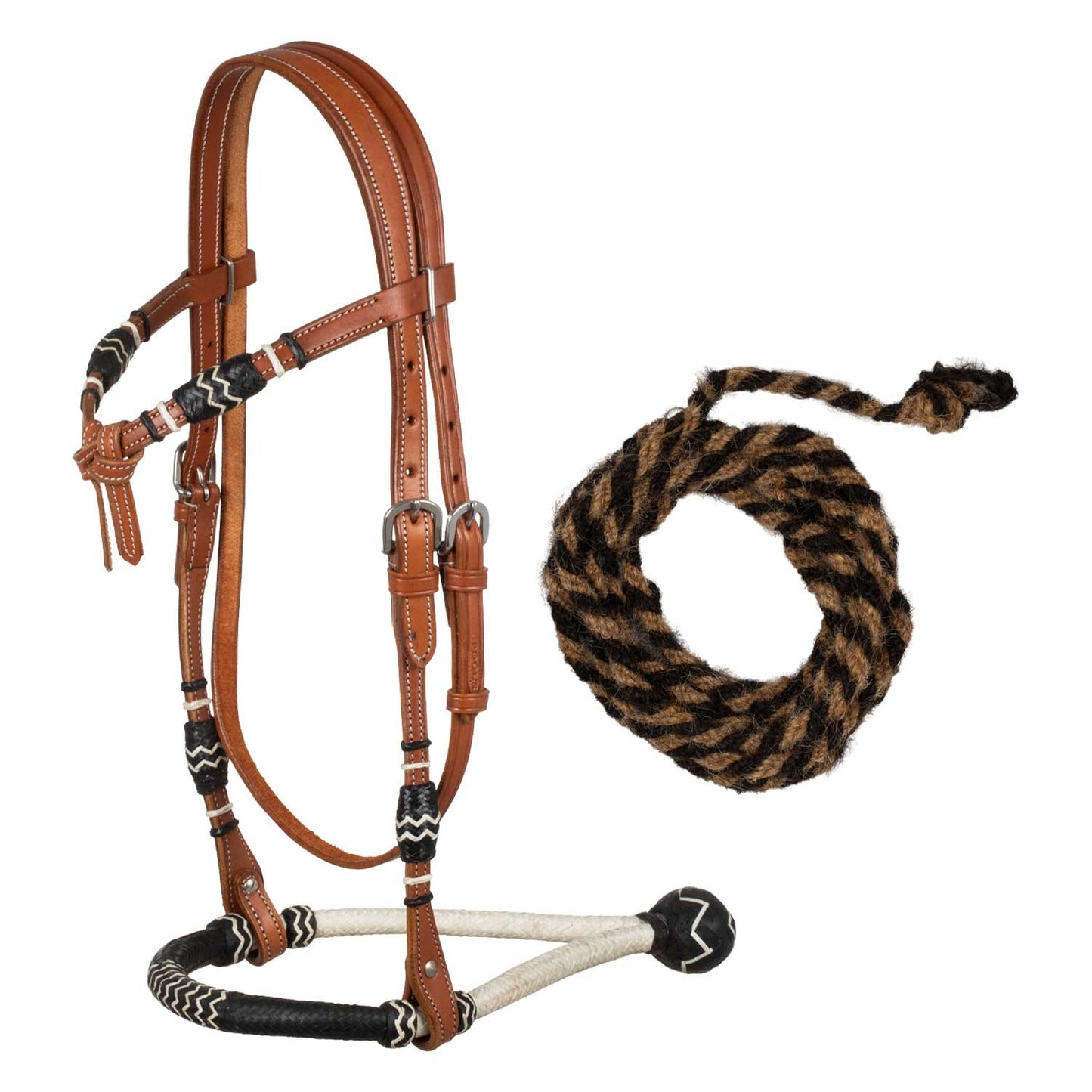 Pool's bicolor bosal set with horsehair mecate reins PLH01014