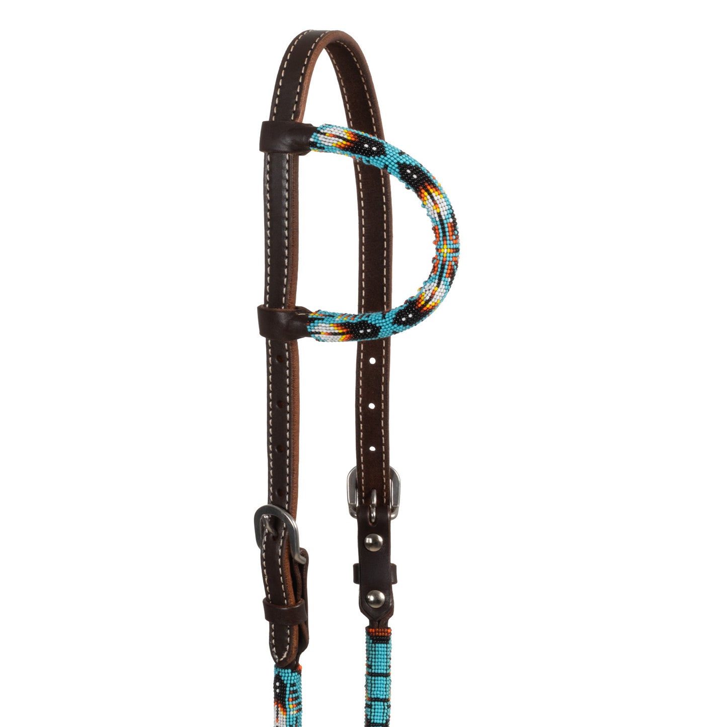 Pool's Navajo sky beaded oiled wester one ear bridle PLH01044
