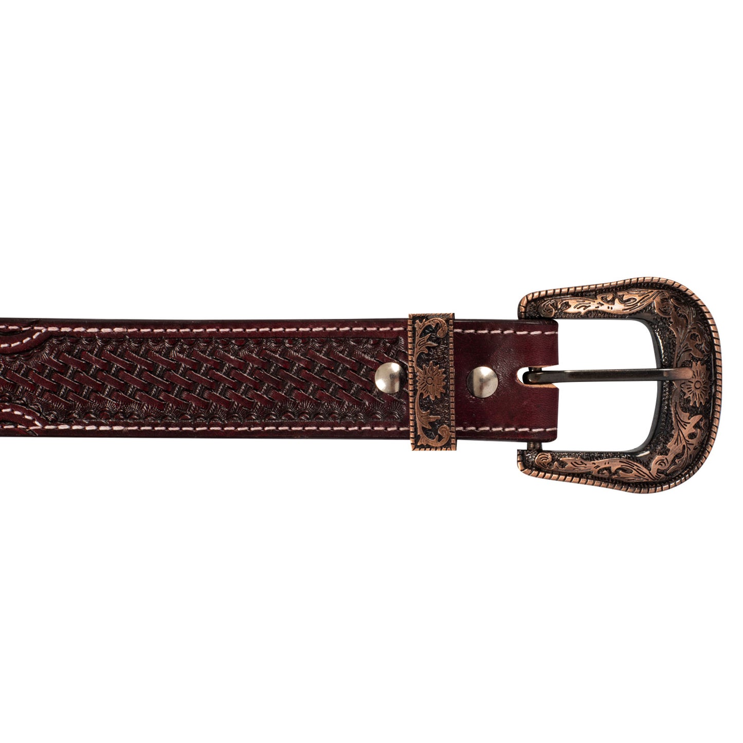 Pool's unisex western belt basket tooled with copper zinc buckle