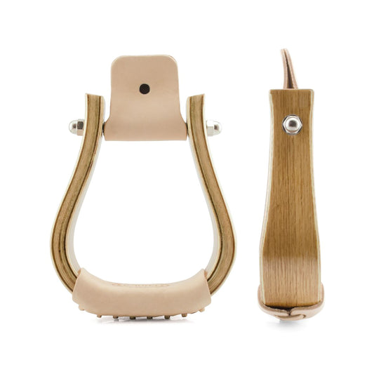 Pool's wooden western stirrups with leather footboard VA00339