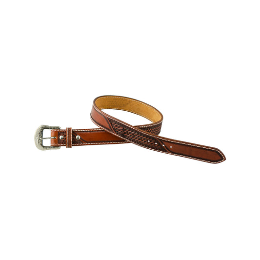 Pool's western beaded leather belt with basket tooling AB00667