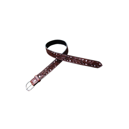 Pool's western leather belt flower tooling and white background AB00643