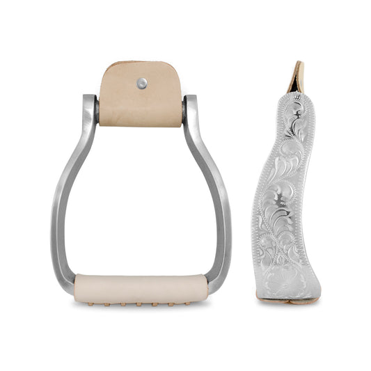 Pool's aluminium and leather tooled western stirrups VA00337