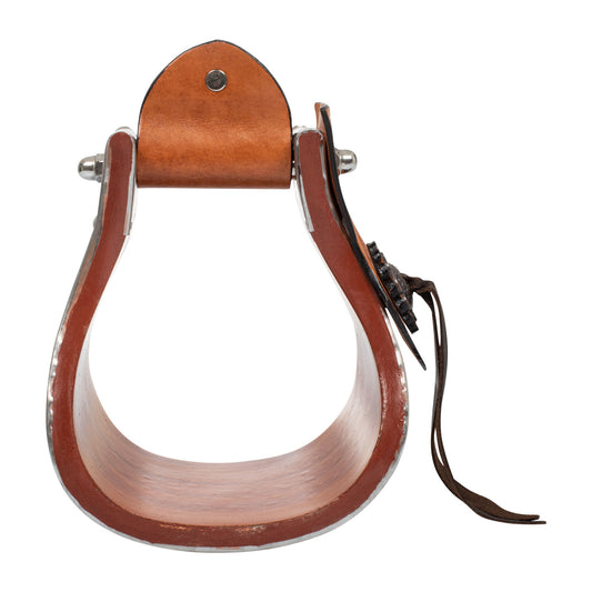 Pool's metal wood western stirrups with handmade leather inserts PLH10000