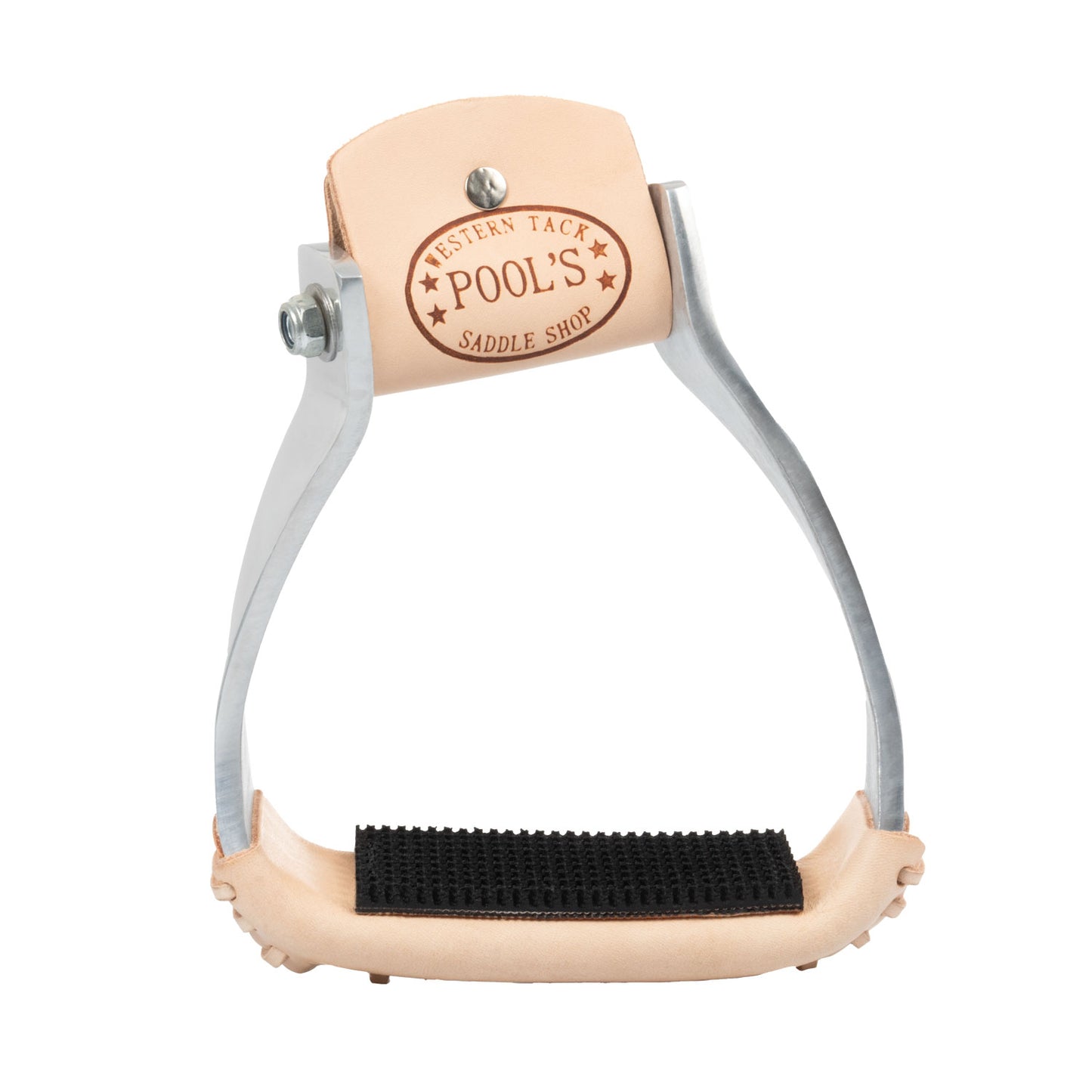 Pool's barrel stirrups with leather coated tread PLH10003