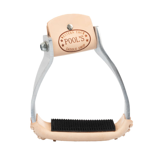 Pool's barrel stirrups with leather coated tread PLH10003