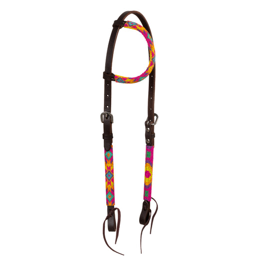 Pool's multicolor beaded oiled western one ear bridle PLH01050