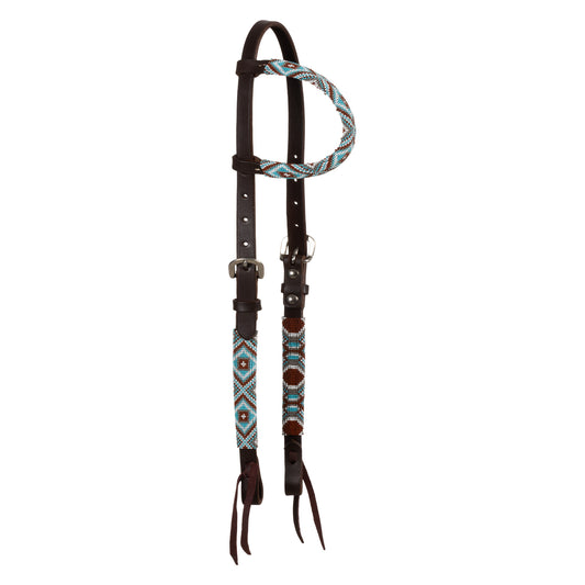 Pool's diamonds beaded oiled western one ear bridle PLH01048