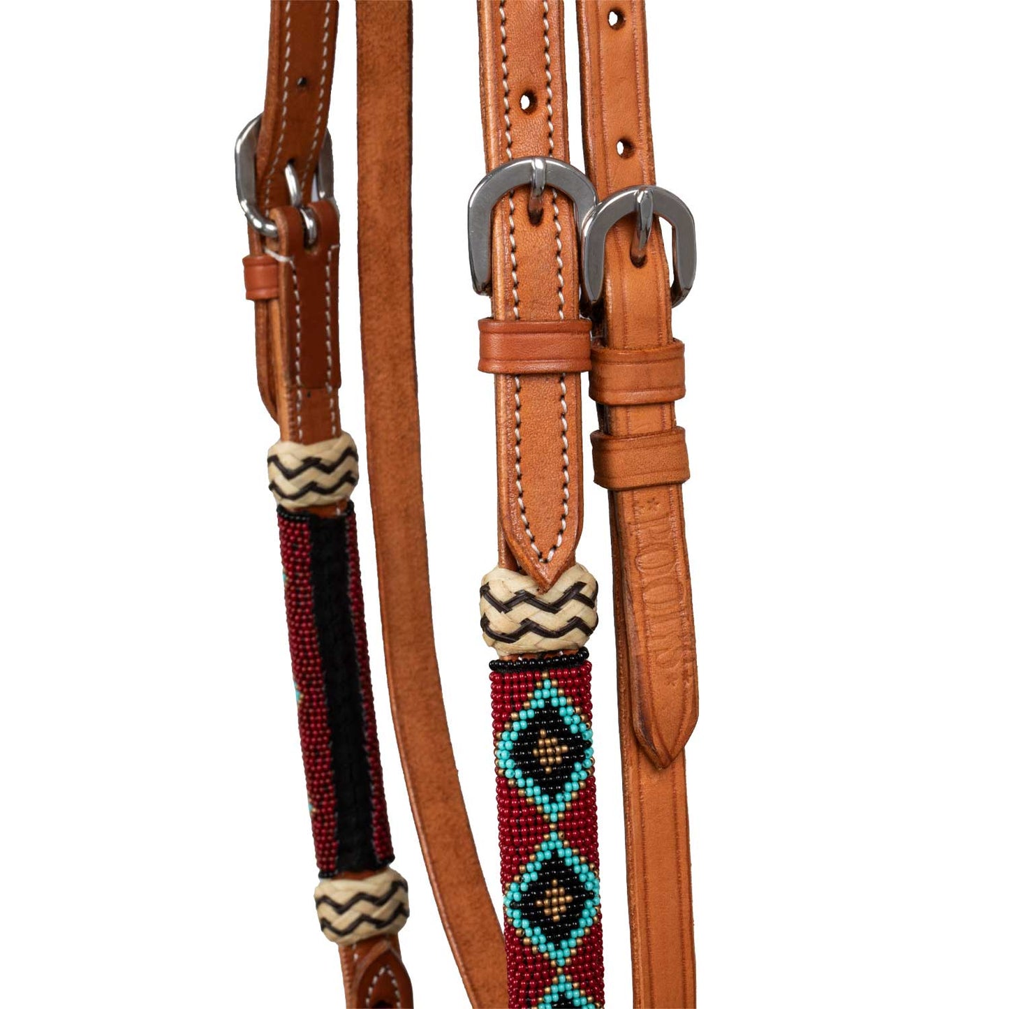 Pool's burgundy pearls set with horsehair mecate  reins PLH 1017