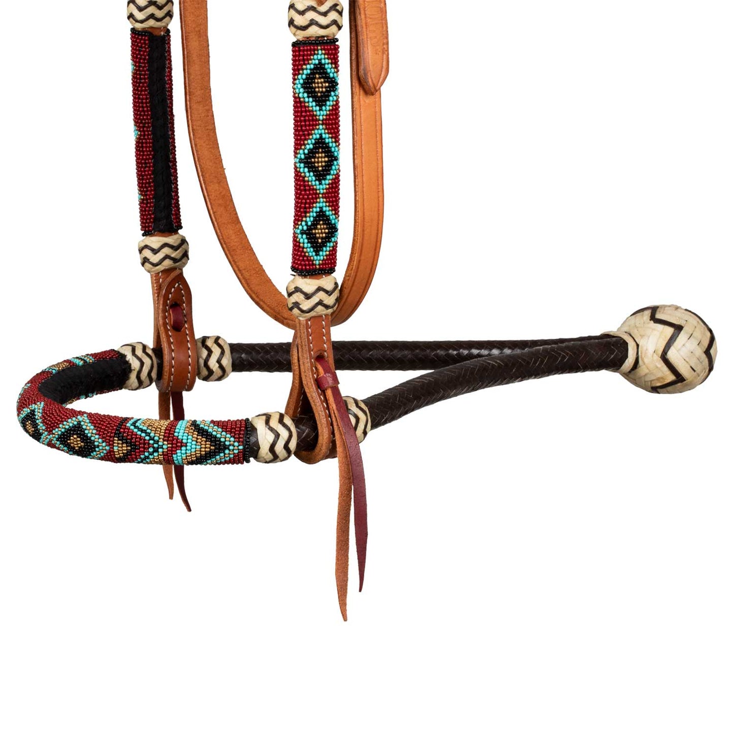 Pool's burgundy pearls set with horsehair mecate  reins PLH 1017
