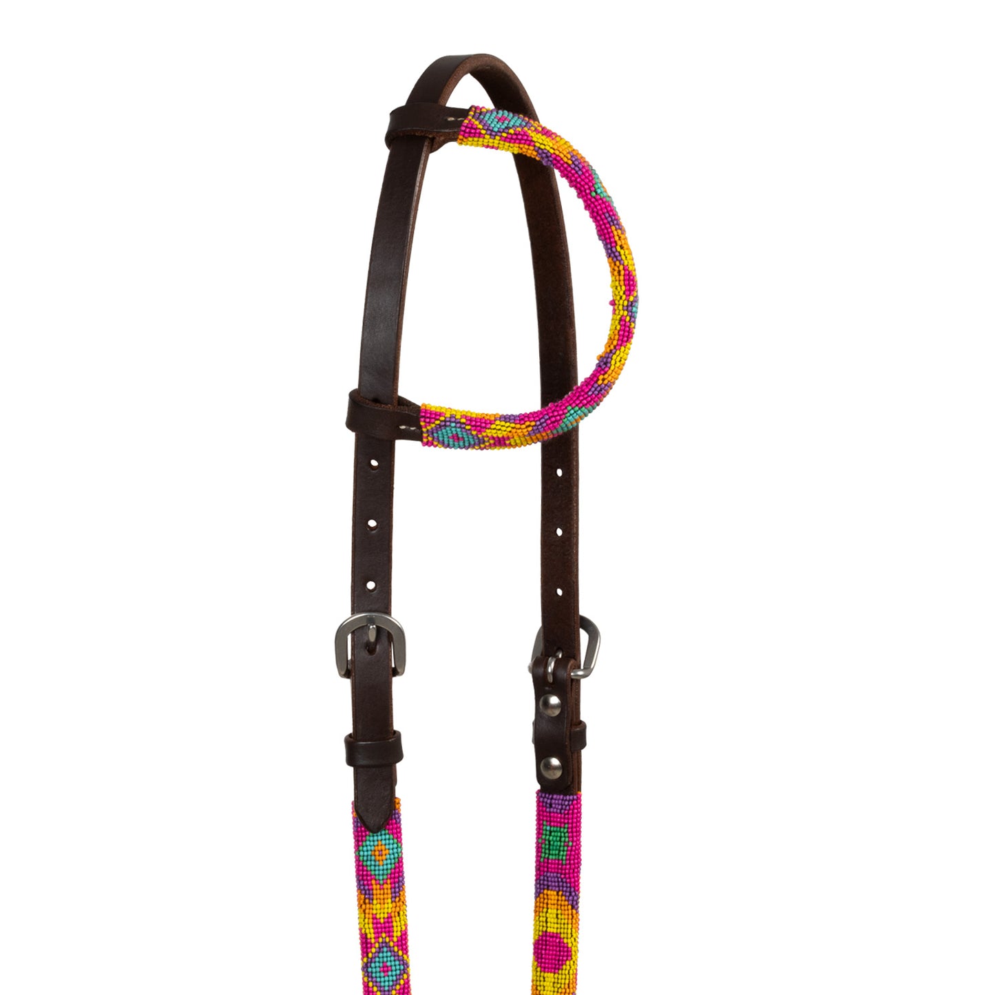 Pool's multicolor beaded oiled western one ear bridle PLH01050