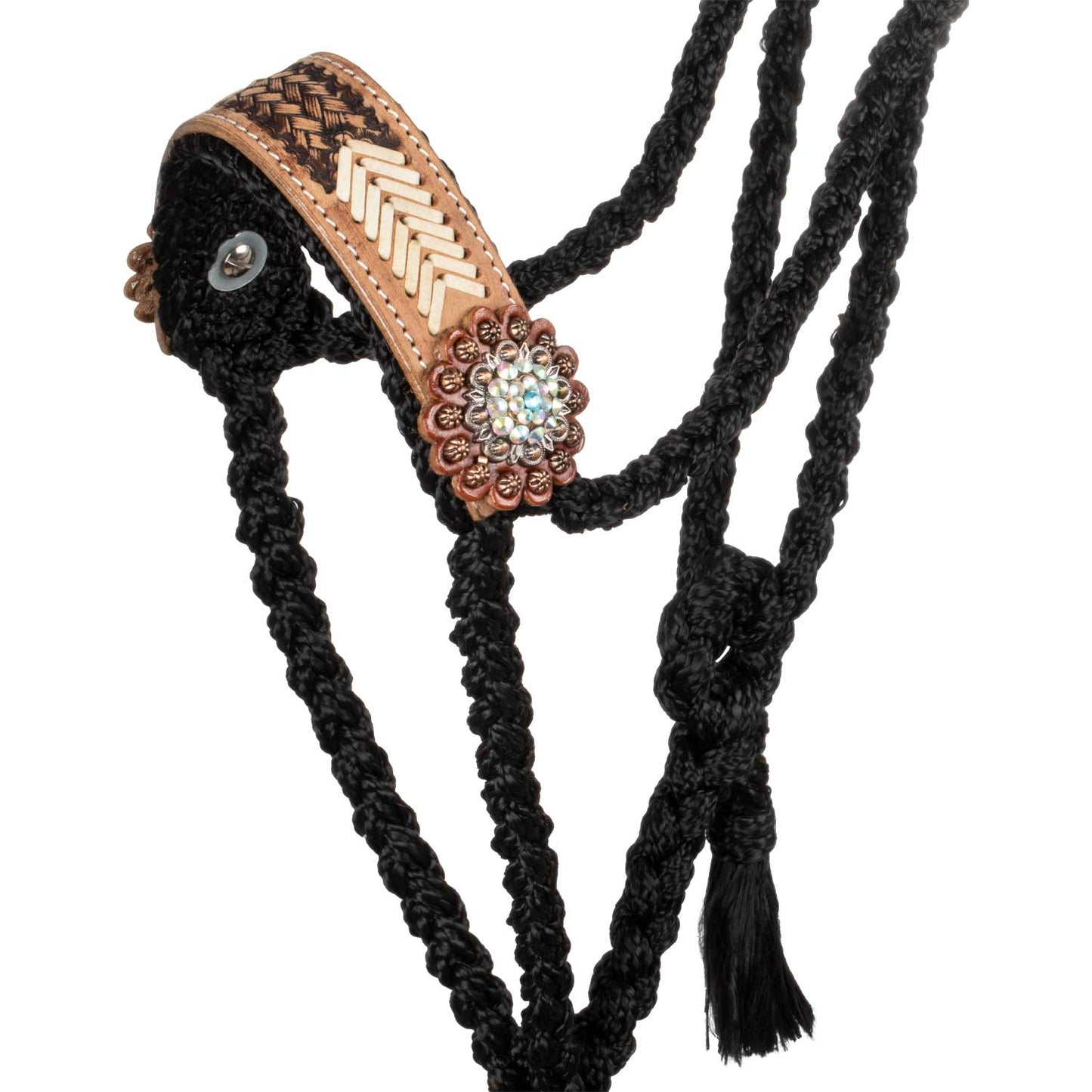 Pool's rope halter with  hand worked leather insert PLH03004