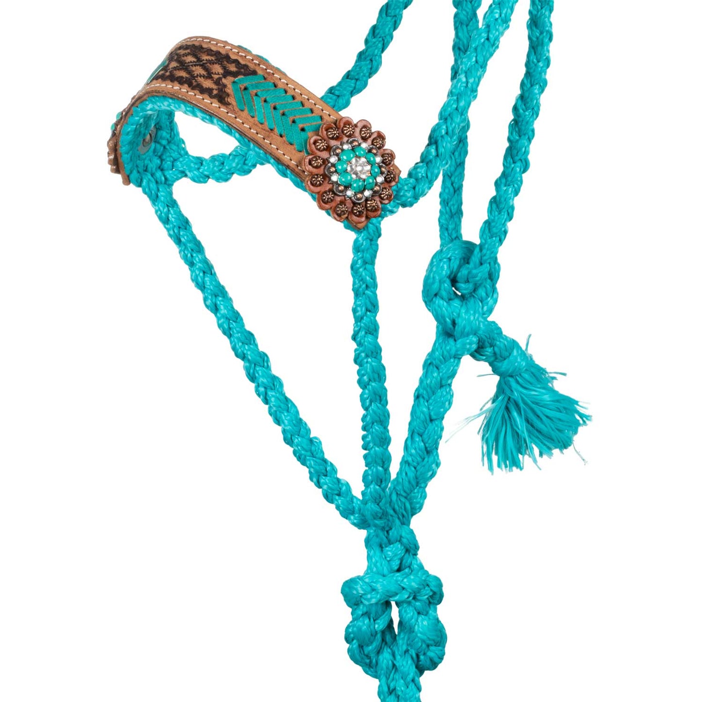Pool's rope halter with  hand worked leather insert PLH03004