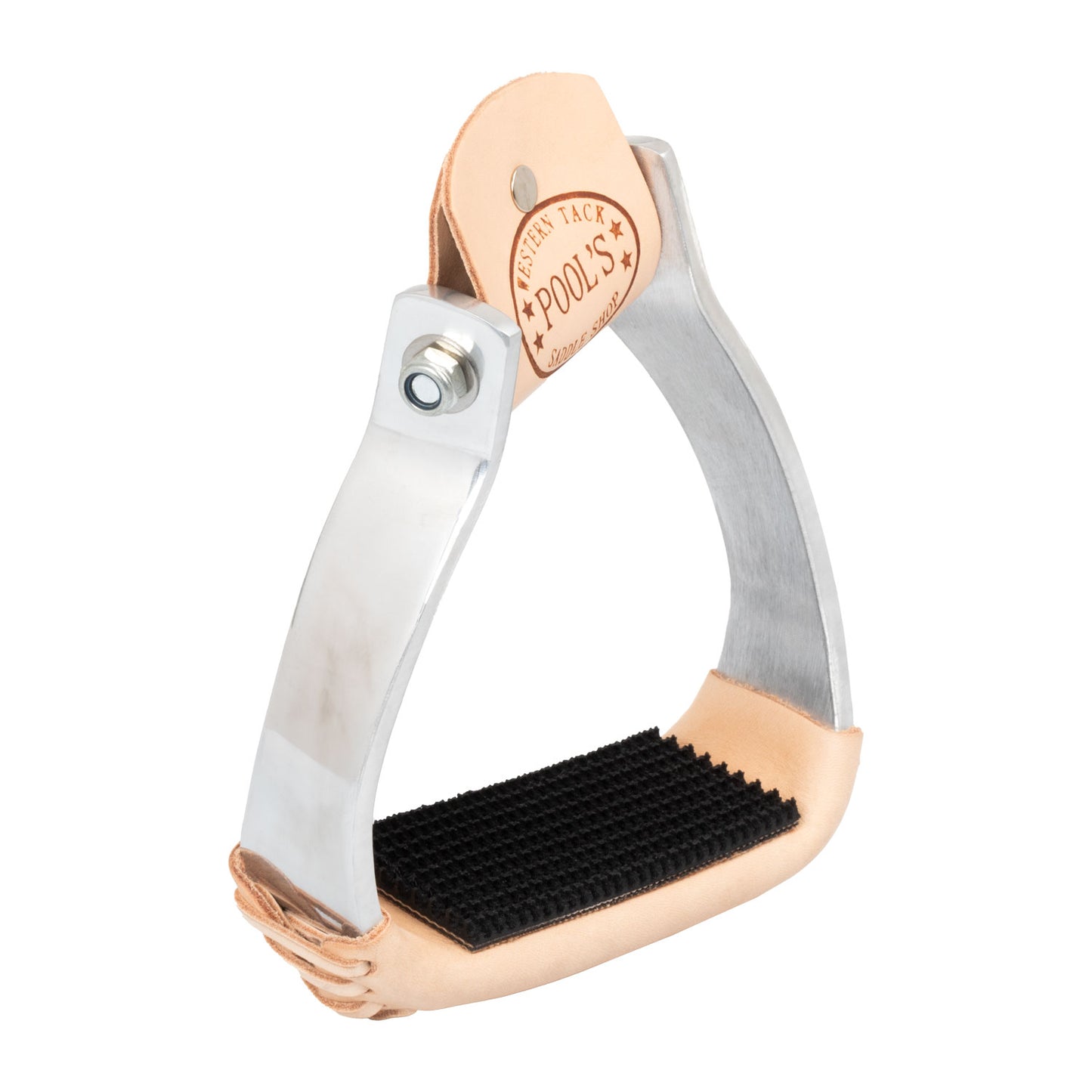 Pool's barrel stirrups with leather coated tread PLH10003