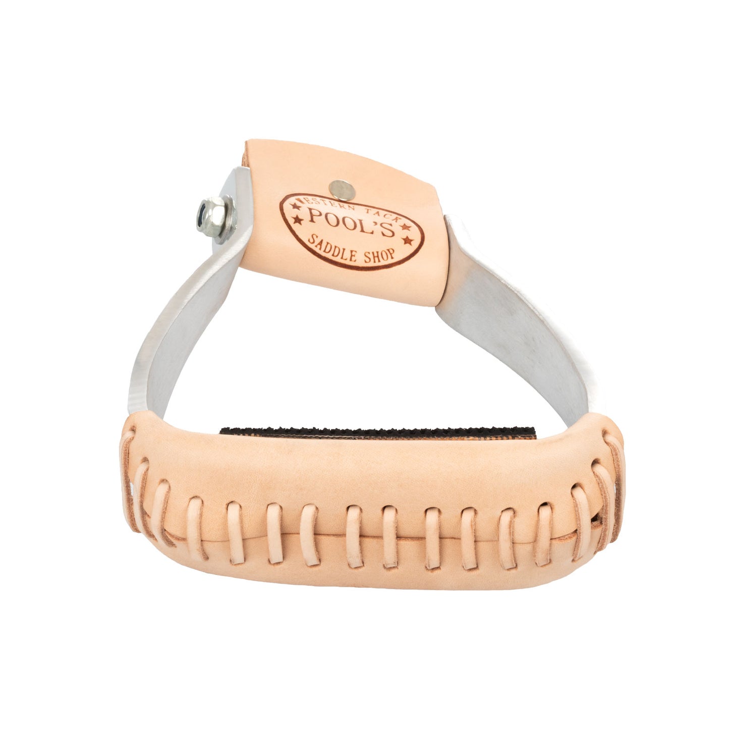 Pool's barrel stirrups with leather coated tread PLH10003