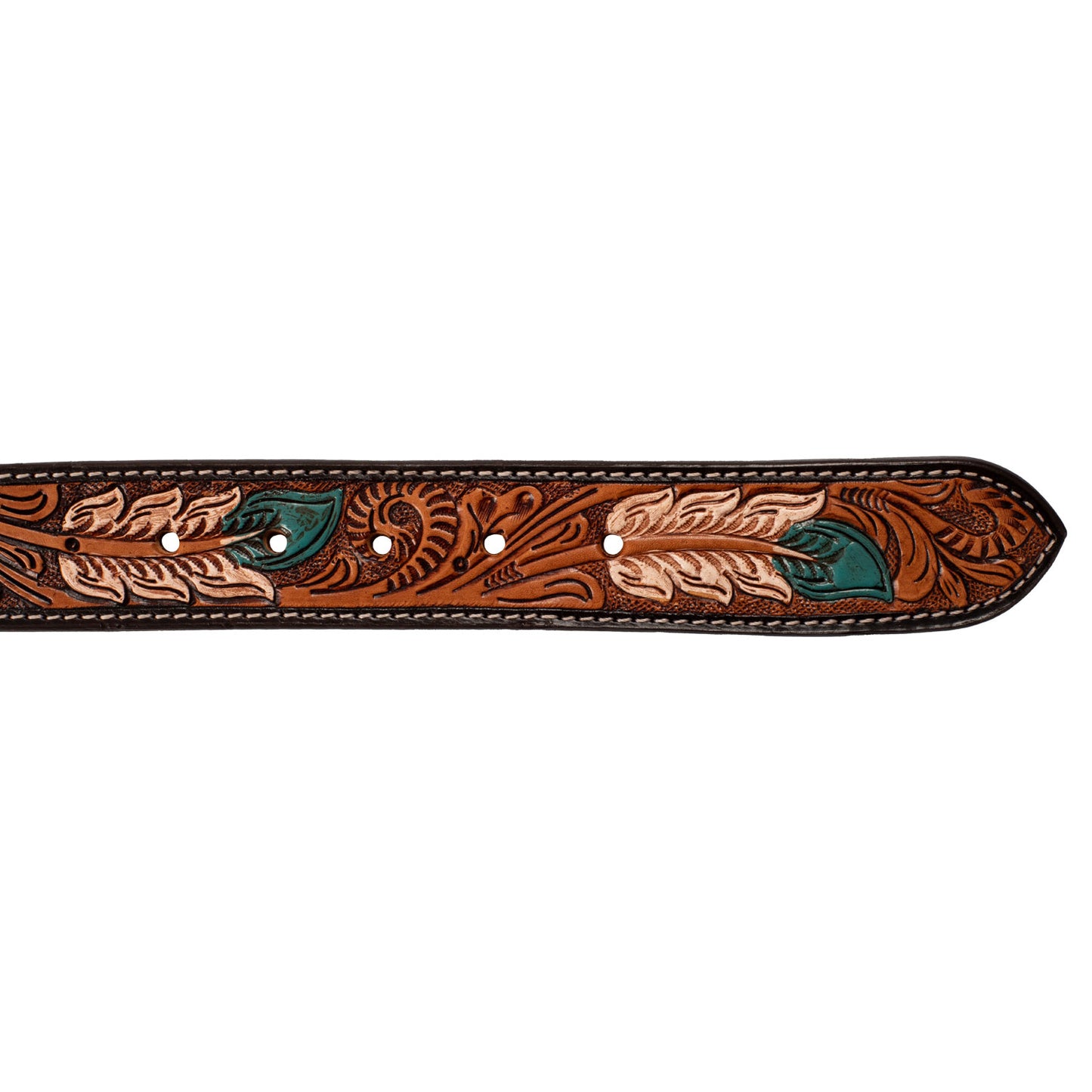 Pool's unisex western beaded leather belt with feather engraving PLU03001