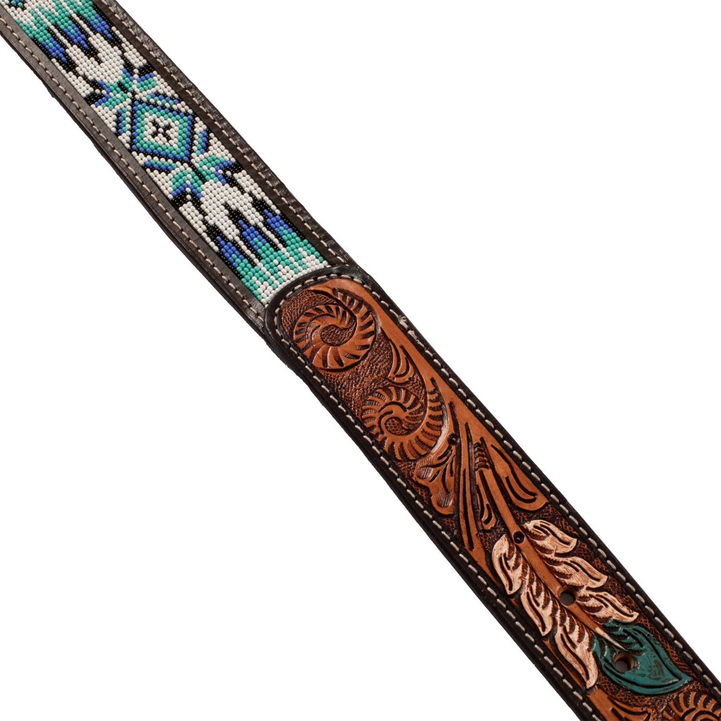 Pool's unisex western beaded leather belt with feather engraving PLU03001