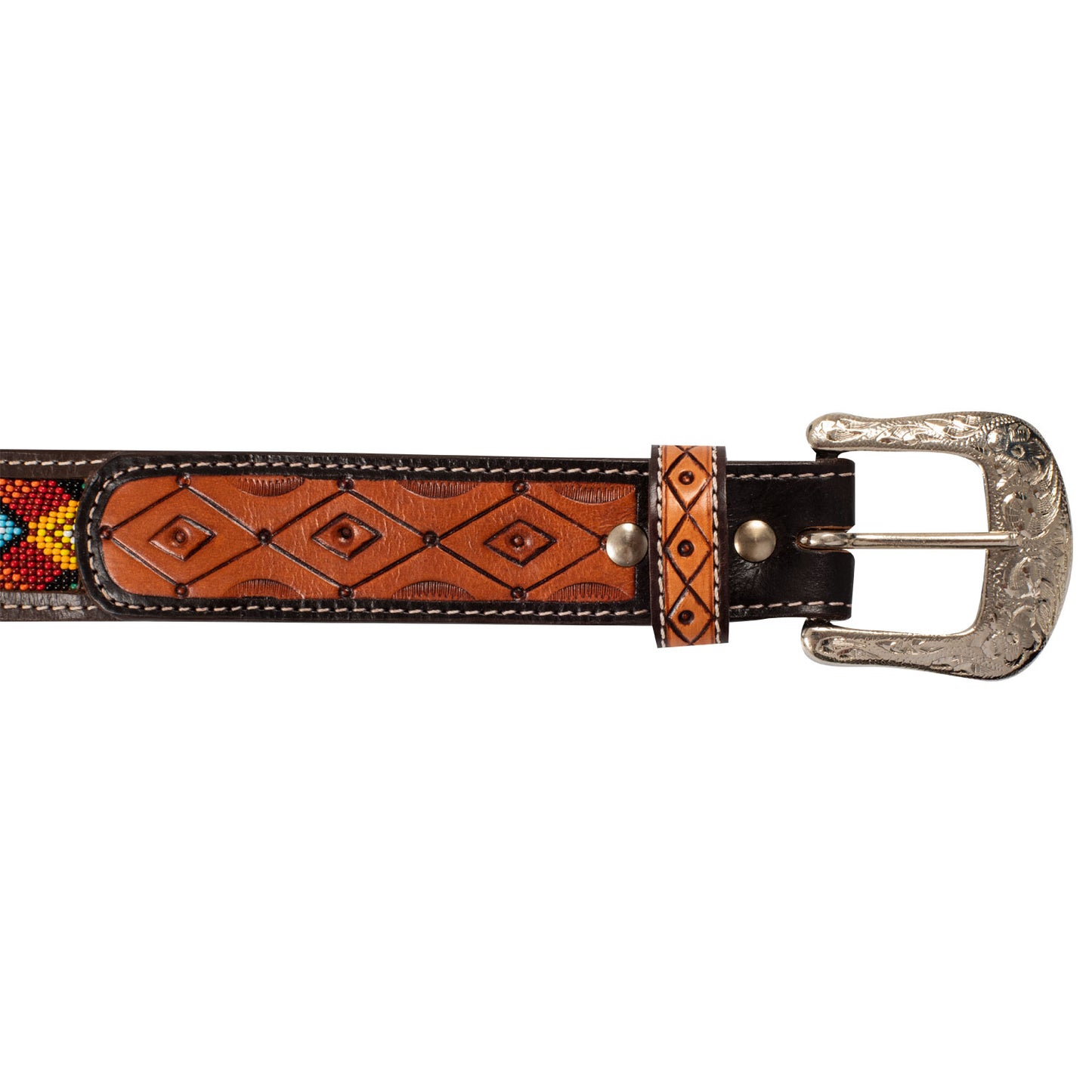 Pool's unisex western beaded leather belt and brass buckle PLU03003