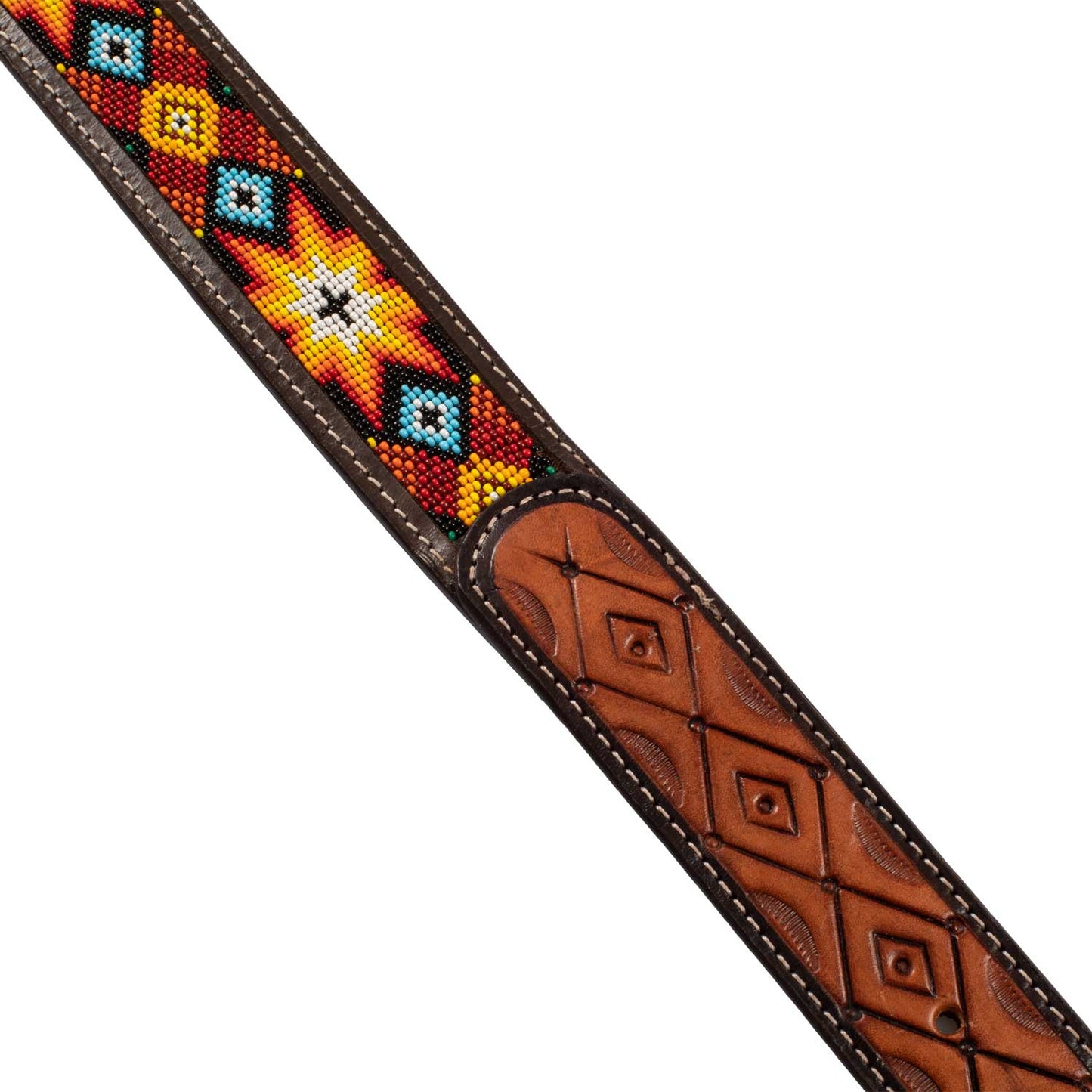 Pool's unisex western beaded leather belt and brass buckle PLU03003